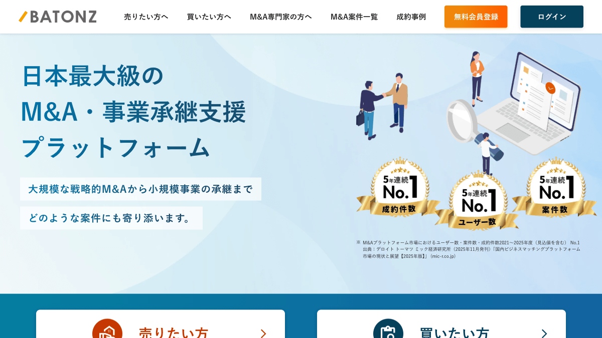 BATONZのM&A・事業承継マッチングサイト公式画面