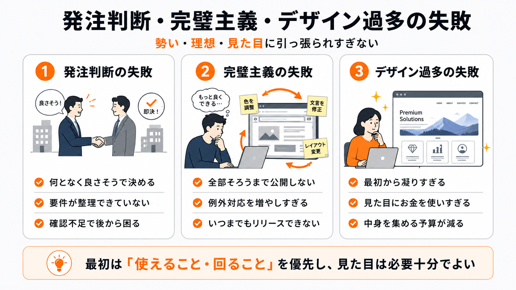 システム開発の発注判断・完璧主義・デザイン過多による新規サービスの失敗